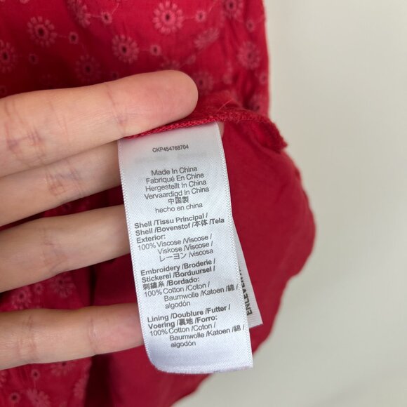 Madewell Americana Red Eyelet Embroidered Lucie Smocked Mini Dress - Picture 4 of 6